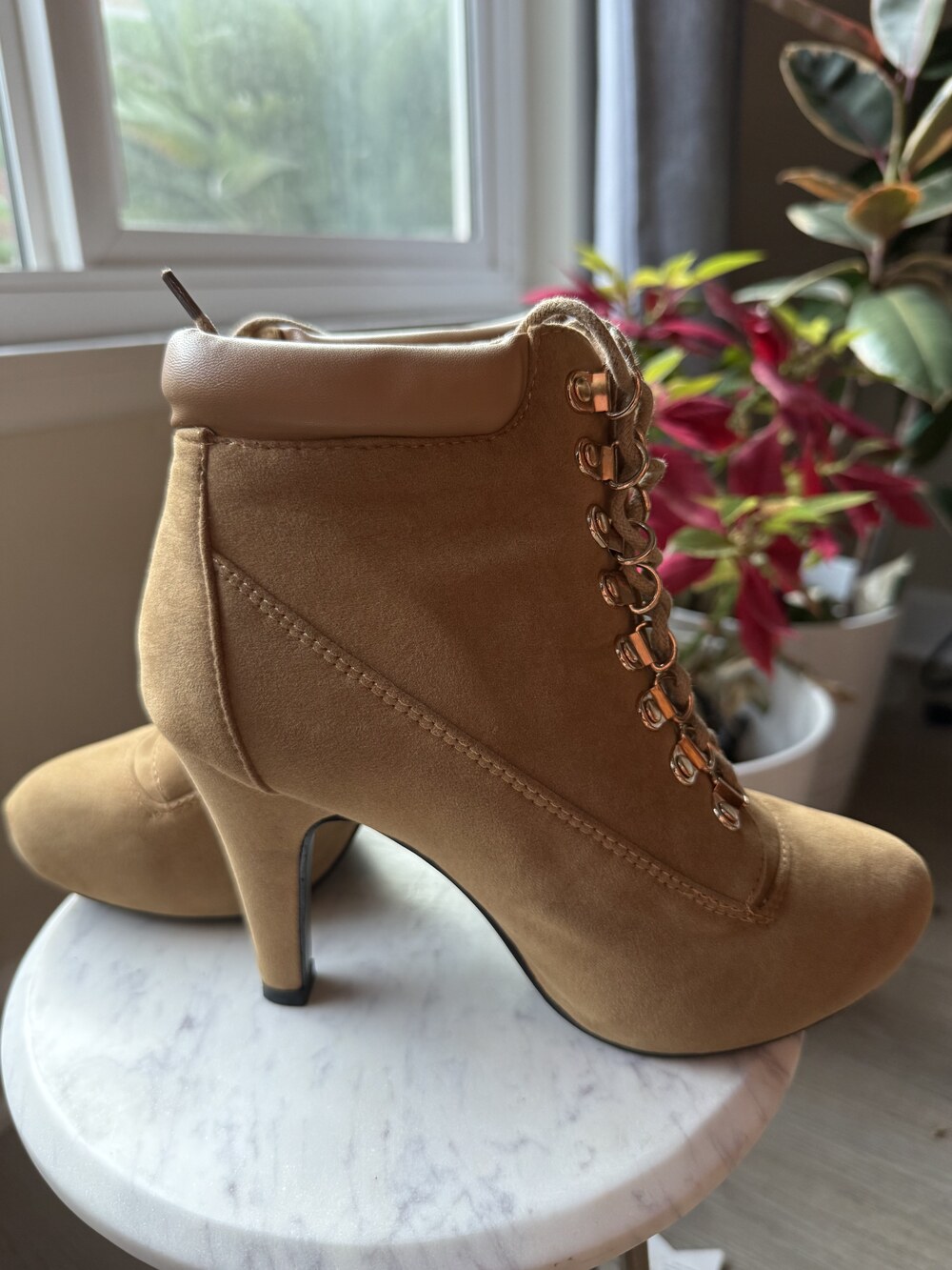 Tan Suede Lace-Up Ankle Boots